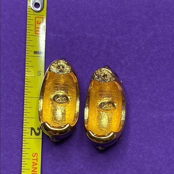 💛 Joan Rivers Gold Plated Purple Enamel & Crystal Earrings - Picture 4 of 4